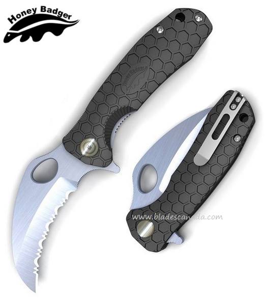 Honey Badger Mini Claw Flipper Folding Knife, Serrated, FRN Green, HB1153